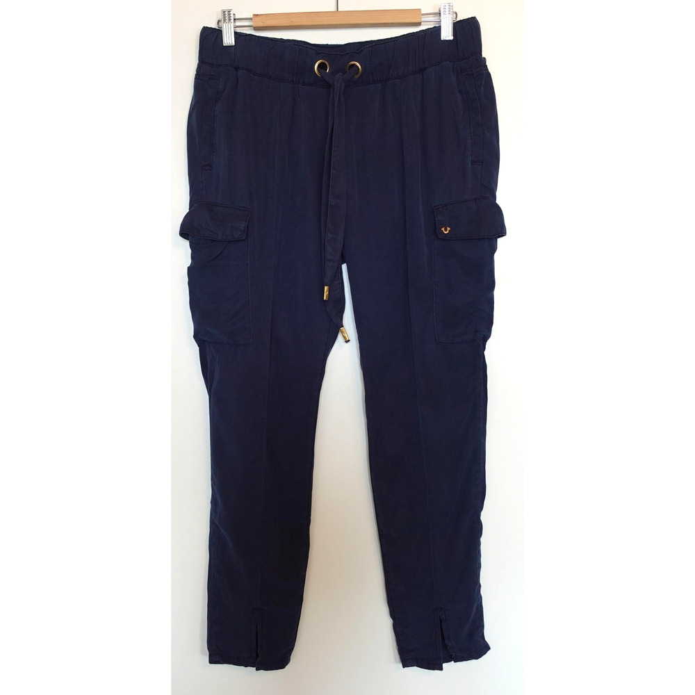 True Religion Pants Womens Medium‎ Navy Military Jogger Cargo Lyocell Drawstring